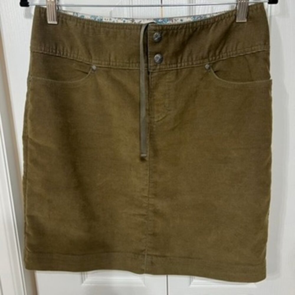 Athleta Corduroy Mini Pencil Skirt, 4T Olive Green Snaps Drawstring Pockets Boho
